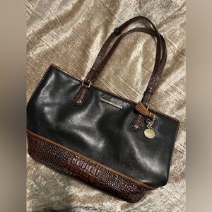 Medium Brahmin Asher Black Brown Crocodile Leather